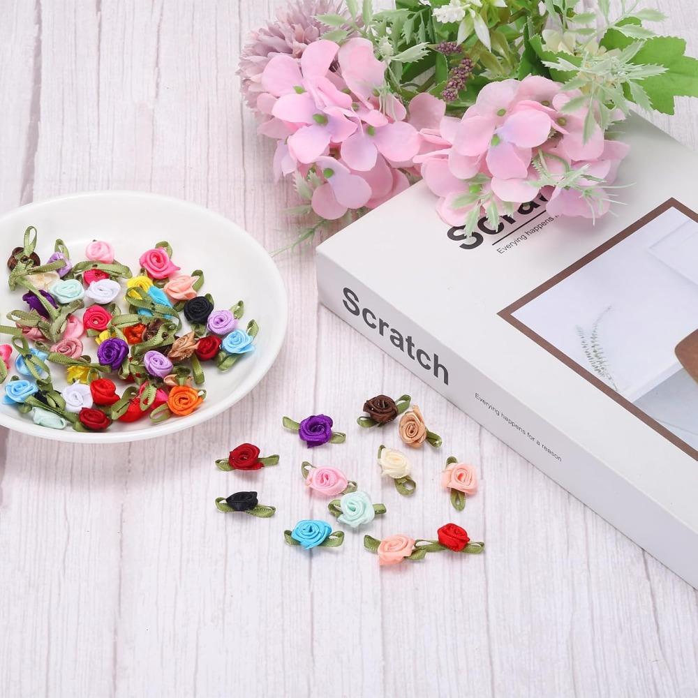 30 ks Kávové stuhové růže Mini růžičky pro tvoření Malé saténové mašličky Růže Umělé květiny.