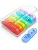 Weekly Pill Organizer 1 Times a Day, 7 Day Rainbow Pill Box, Portable Travel Pill Case for Vitamins Fish Oil Supplements