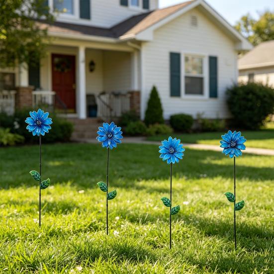 Metal Flower Garden Stake Decorative Flowers Yard Art for Spring Outdoor Yard Porch Lawn Pathway Pot Decoration