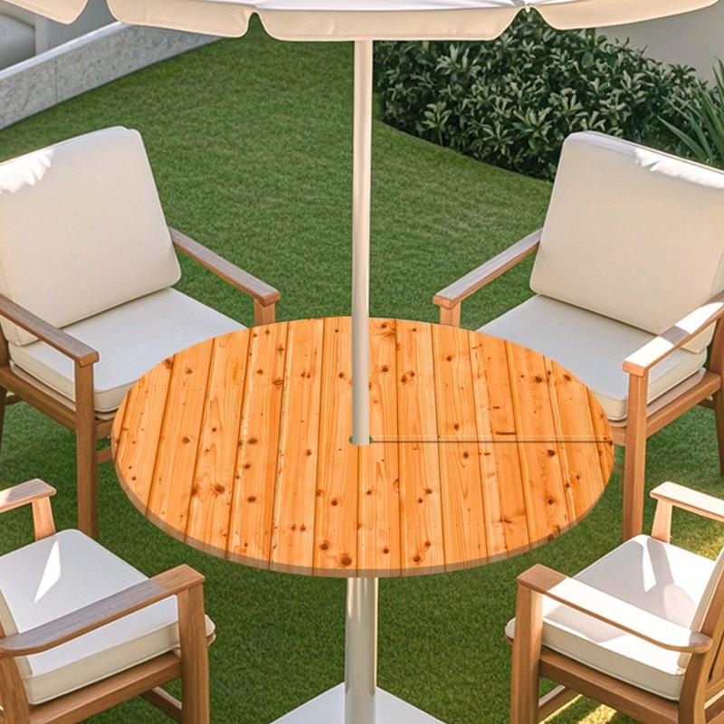 Copritavolo Rotondo da Esterno con Effetto Legno Impermeabile Orlo Elastico Per Patio Giardino Sala da Pranzo