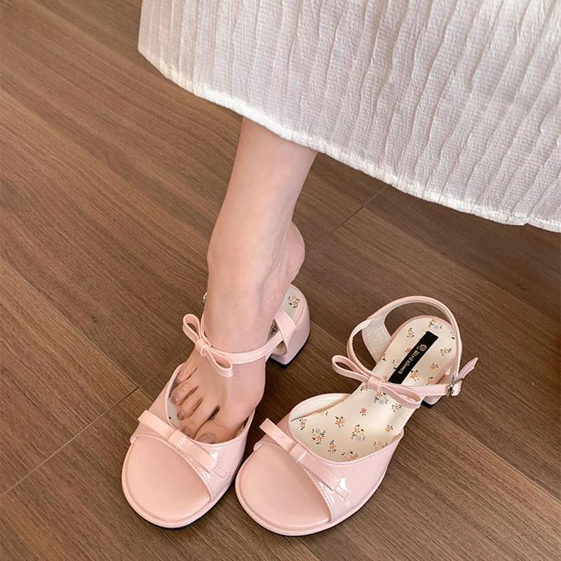 Summer Fashion Thick Heel Floral Sandals Women Butterfly-knot Gladiator Party Dress Shoes Zapatos De Mujer