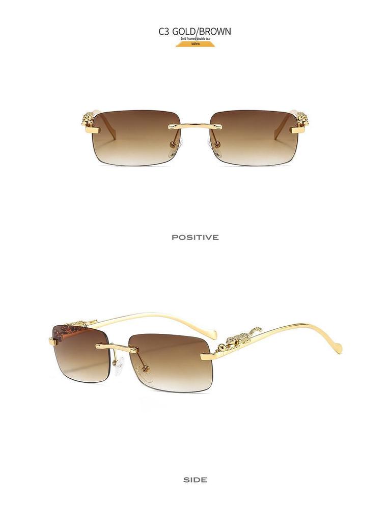 Cheetah Frameless Square Sunglasses Unisex Retro Leopard Metal Design