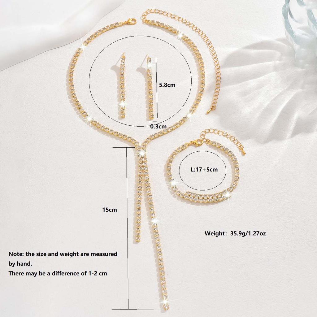 Women Rhinestone Necklace Earrings Bracelet Jewelry Set for Wedding, Party Festival Gifts