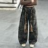 Girls' Retro Camouflage Wide-Leg Cargo Pants - Spring/Autumn Casual Mid-to-Large Children's Versatile Fashion Pants.