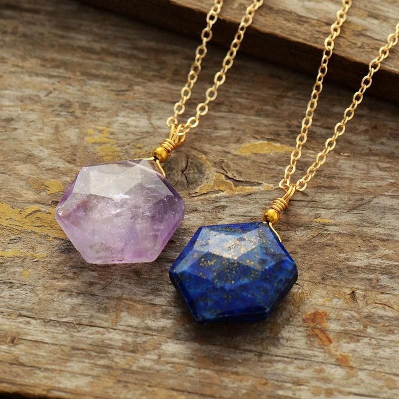 High Quality Natural Stone Hexagonal Crystal Simple Fashion Pendant Necklace Popular Jewelry Designer Jewelry