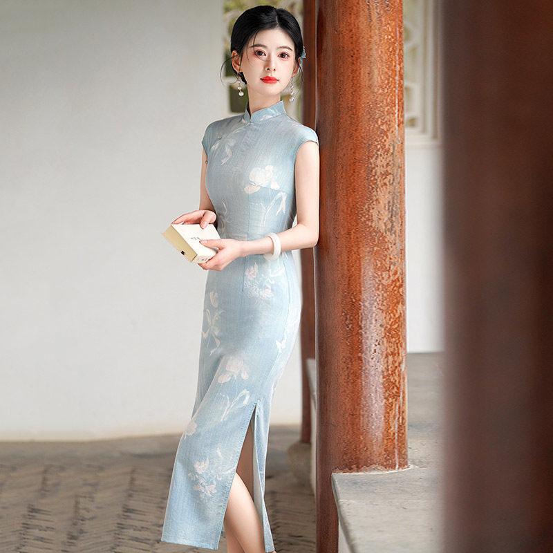 Sleeveless daily national style new Chinese style Suzhou long cheongsam improved young 1011 new women's high sense summer