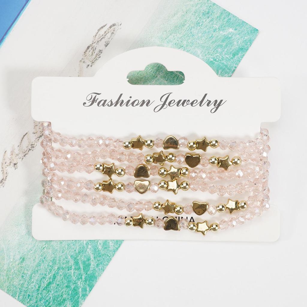 Bohemian Faux Crystal Beaded Bracelet Set - 6 Handmade Pieces
