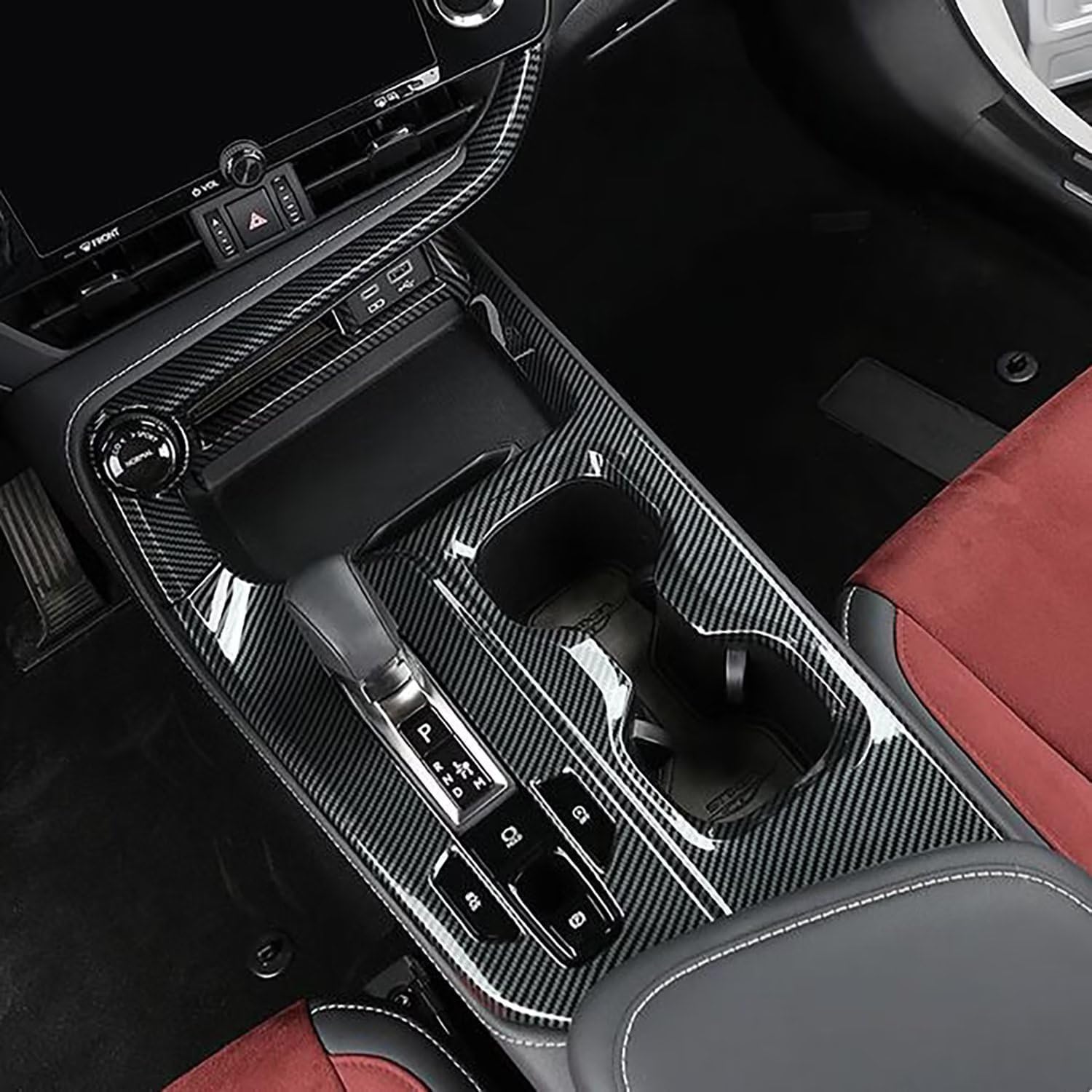 Kadore Carbon Fiber Pattern Shift Panel Cover for 2022-2025 Lexus NX 250/350/350h/450h+ Interior Gear Shifter Frame Overlay Trim (LHD, 3-Piece) carbon fiber style