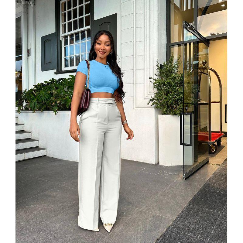 Solid Color Casual Pants New European and American Women clothes Fashion Solid High Waist Straight Casual Trousers