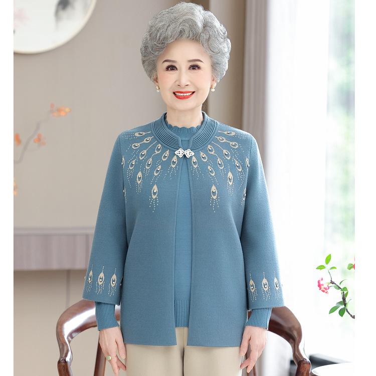 

Зимняя куртка-свитер для бабушки, комплект из двух предметов для свадебного банкета мамы, костюм Тан, весенне-осенняя одежда для мамы, женский трикотажный кардиган с длинными рукавами 4XL