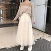 Gonna in Tulle a Tre Strati Design Primaverile Donna Vita Alta Lunghezza Media Gonna Gonfia Monocolore Elegante Gonna da Principessa Gonna Pieghettata a Linea ad A