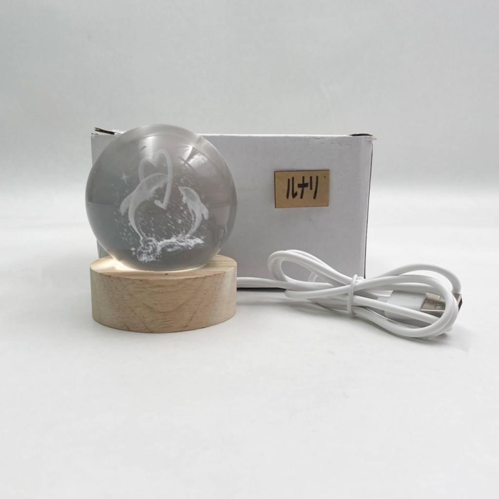 Lunari Dolphin Crystal Ball with Pedestal Crystal Night Light Indirect Lighting Interior 3D Figurine USB Powered Figurine Object