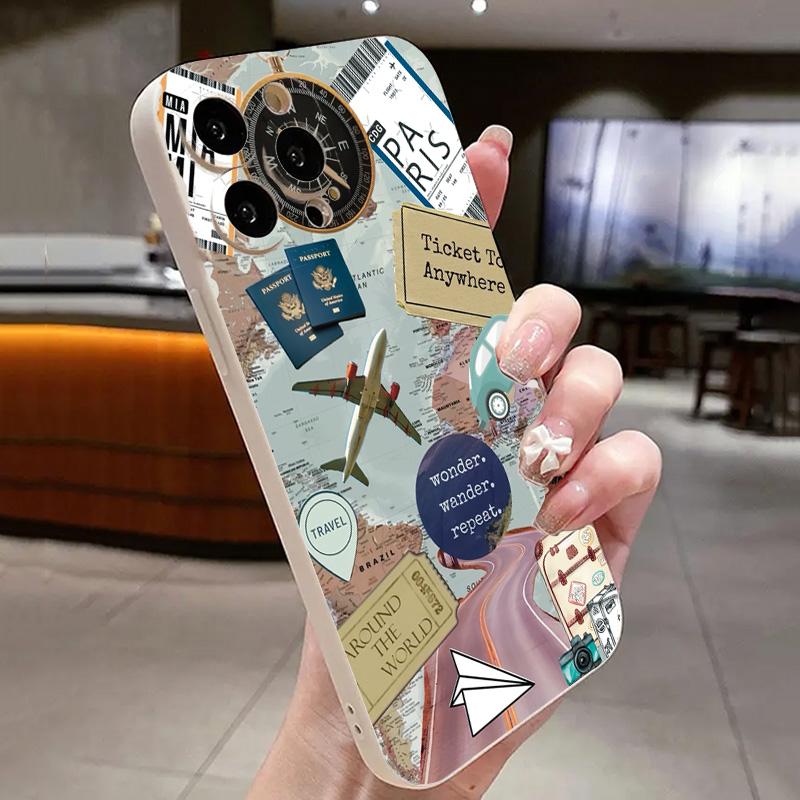 Travel Element Pattern Protective Phone Case For I iPhone 17 16 15Pro Max 11 12 13 14Pro Plus Shockproof & Anti-fall Shell