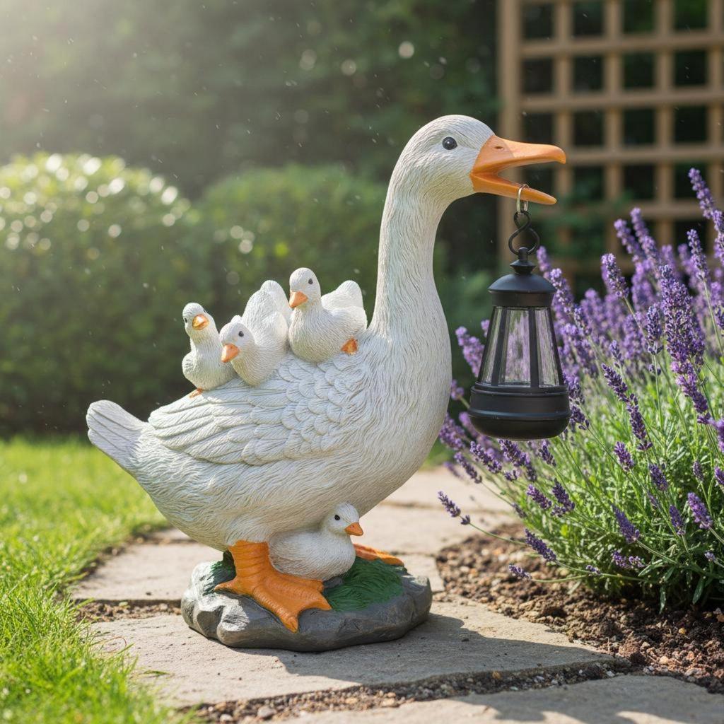 Solar Duck Statue Creative Design Resin Garden Light Weatherproof for Patio