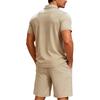 Summer Men Jacquard Textured Matching Set Half Zip Collar Polo Short Sleeve Top Drawstring Waist Shorts Golf Beach Two Piece Tracksuit