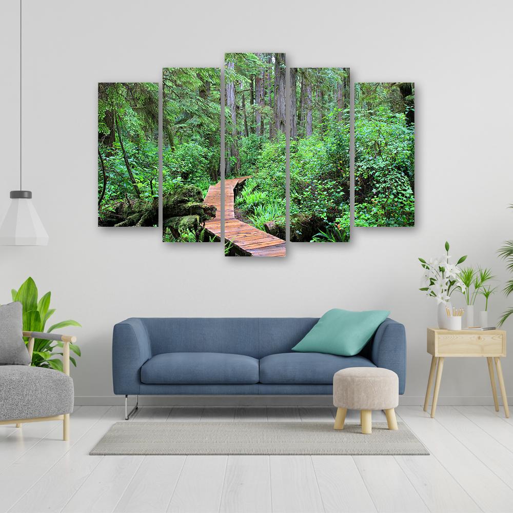 Five Piece Picture Canvas Print Rainforest Waterfall