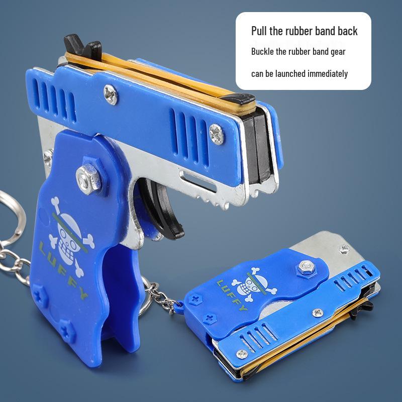 Foldable Alloy Toy Rubber Band Gun Keychain for Kids