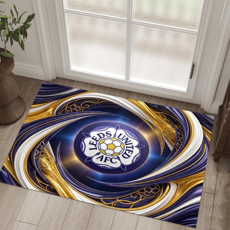 Leeds United Football Design Crystal Velvet Carpet Cozy Non?Slip Printed Rug For Bedroom Living Room Entrance