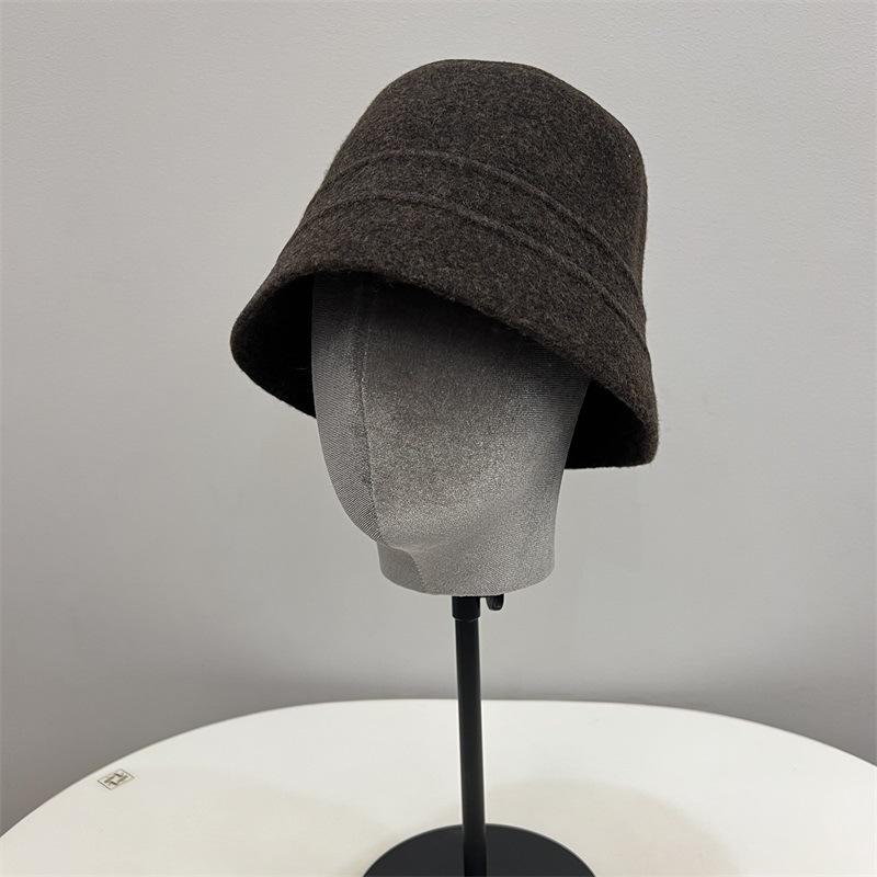 

Нишевая шерстяная вязаная шляпа-ведро с плоским верхом, женская осенне-зимняя новая теплая шляпа рыбака M（56-58cm）