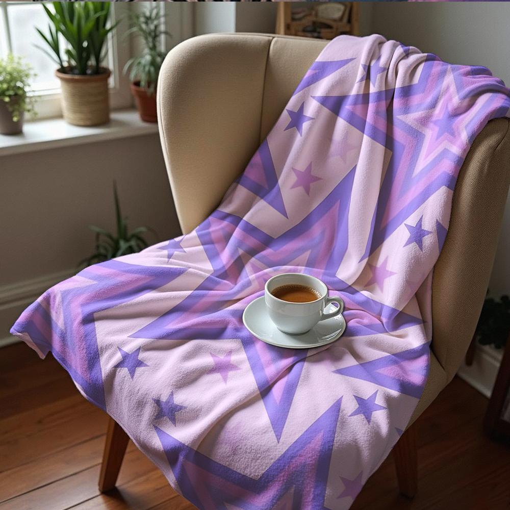 Lavender Cyan Star Cartoon Anime Print Flannel Blanket Soft Warm Throw for Kids Bedroom Sofa Christmas Office Car