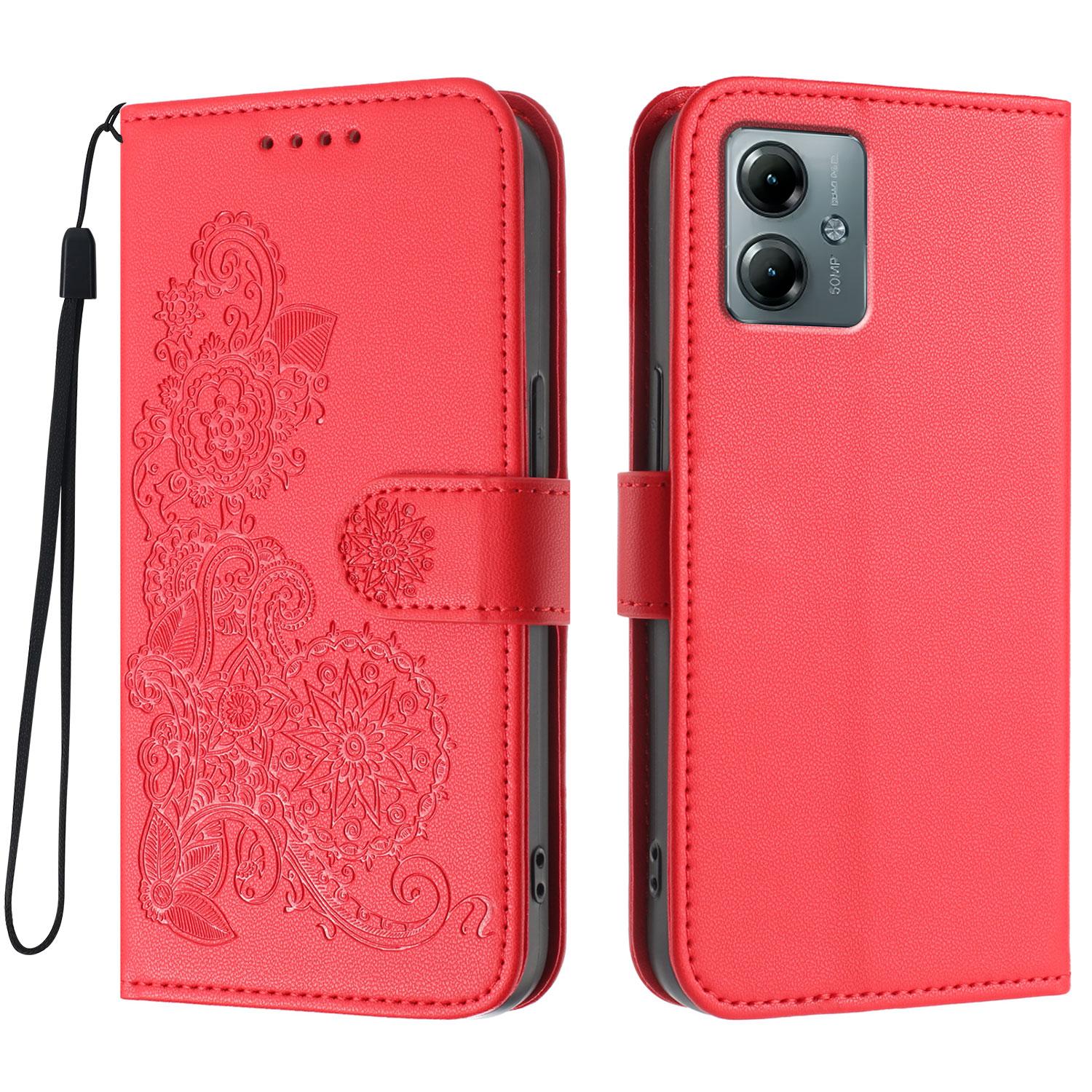 

For Motorola Moto G Play (2025) 4G Phone Cases Mandala Flower Leather Wallet Mobile Cover with Strap Red
