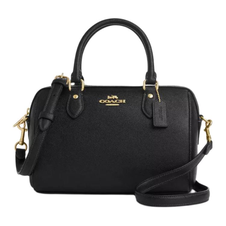 Coach Rowan 25 Logo Zip Closure Crossgrain Leather Shoulder Crossbody Tote Bag Medium Women Handbags Black CV403-IMBLK