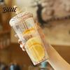 Outdoor Outing Water Container Transparent Straw Cup with Sequins Decor And Leak Proof Reusable Bubble Tea Cup Lid Plastic Sippy for Students Teens