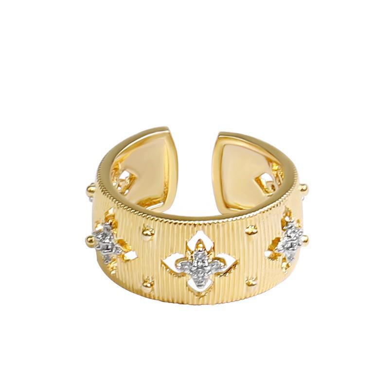 Light Luxury Brushed Zirconia Women's Open Ring - Retro Court Style Fashion