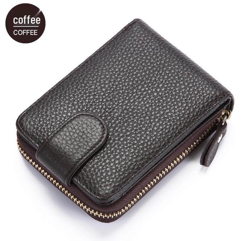 RFID Anti-Theft Cowhide Accordion Card & ID Holder with Zipper