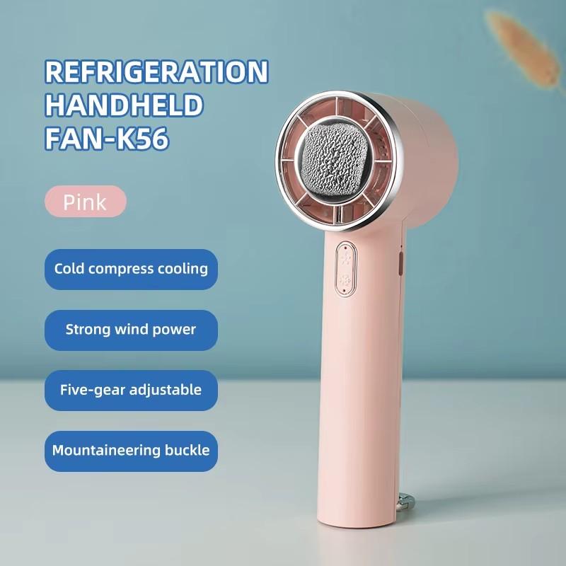 Mini Handheld High-speed Turbo Fan with Cold Compress and Portable Hooks 5 Speed Adjustable Type-C Rechargeable Air Cooling Fans