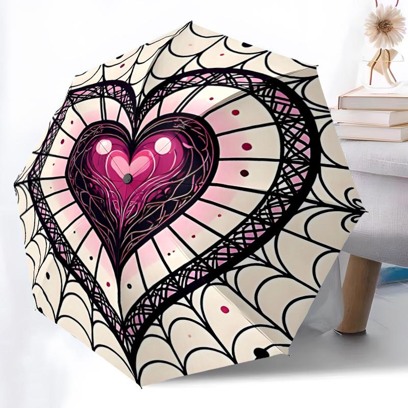 1pc Heart Mandala Automatic Open/close Umbrella, 8-Rib sturdy structure, Portable Travel Umbrella, Parties, Everyday Usel014