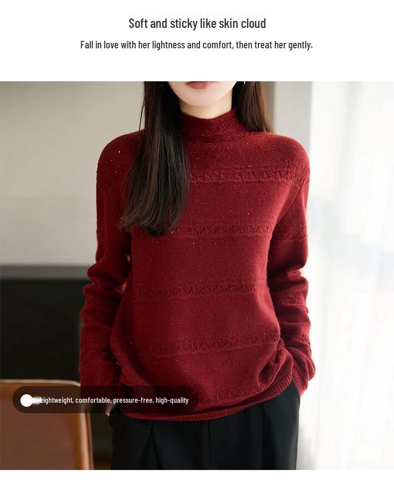 Women's Rhinestone Hollow Crochet Half-High Collar Sweater - Autumn/Winter Knitwear Top