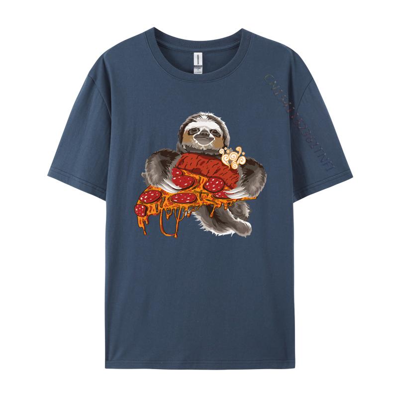 Sloth Holding Pepperoni Pizza Funny TShirt Tee Top Camisas Men Casual Clothing Gift Newest Tshirt Streetwear