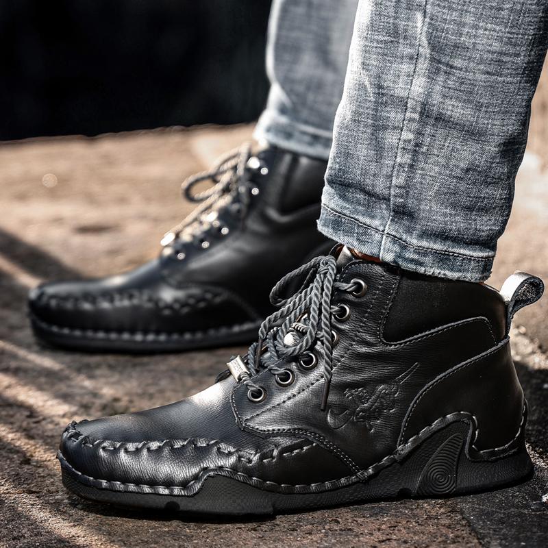 Handmade Genuine Leather Casual Shoes Bootsfor Men Fashion Outdoor Walking Comfortable Footwear Luxury Man Boots New Big Size 48