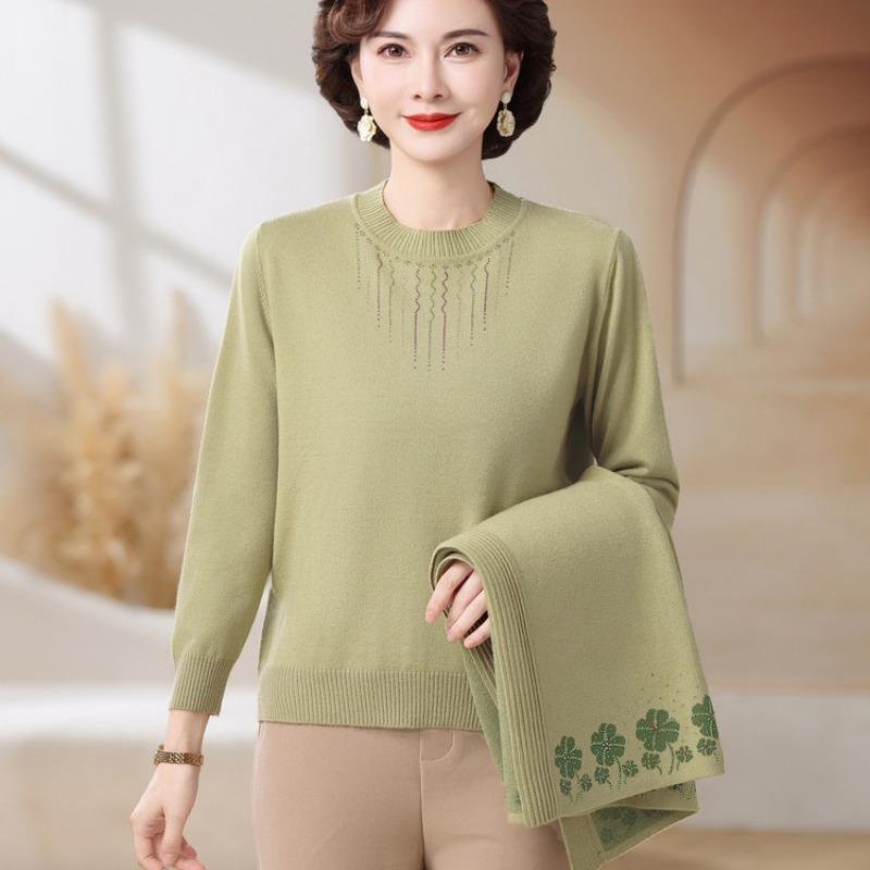 New Mother Autumn Knitting Two-piece Set Middle-aged and Old Women's Autumn and Winter Sweater Fashion Set Cardigan Jacket
