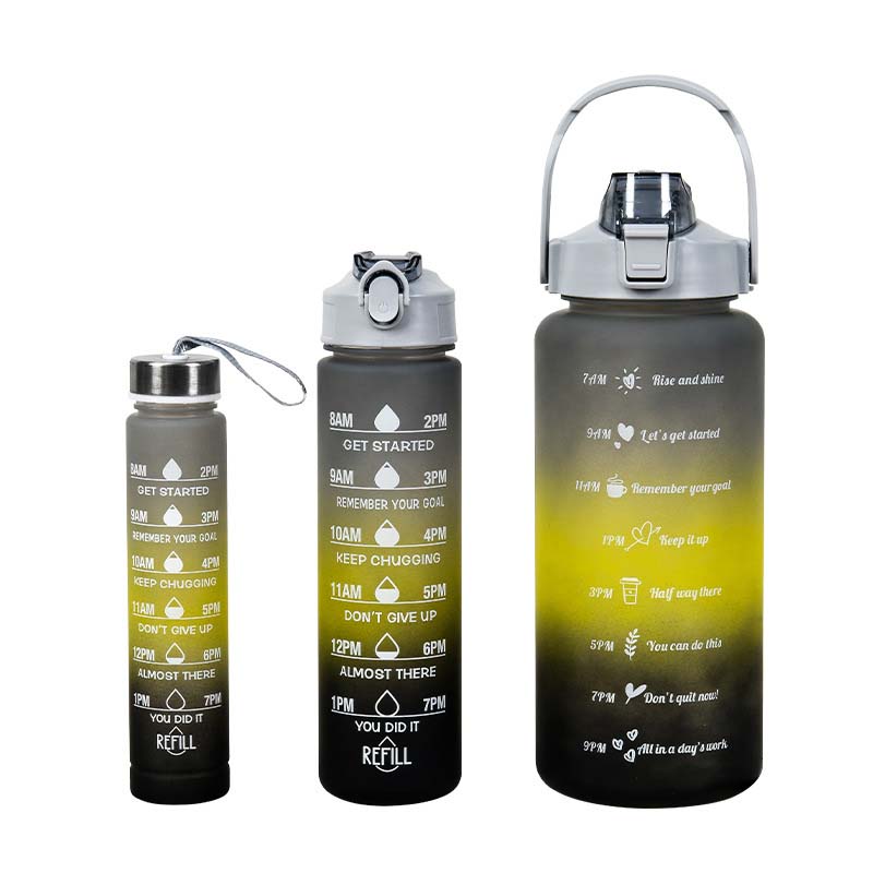 3PCS Gradient Frosted Plastic Water Bottles With Straw Motivational Large Capacity Sports Bottle Outdoor Travel Gym Fitness Jugs
