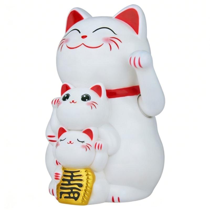 Lucky Cats Waving Arm Set Lovely Chinese Cats Solars Fortune Cats Statue Decorations for Front Desks,Business Openings