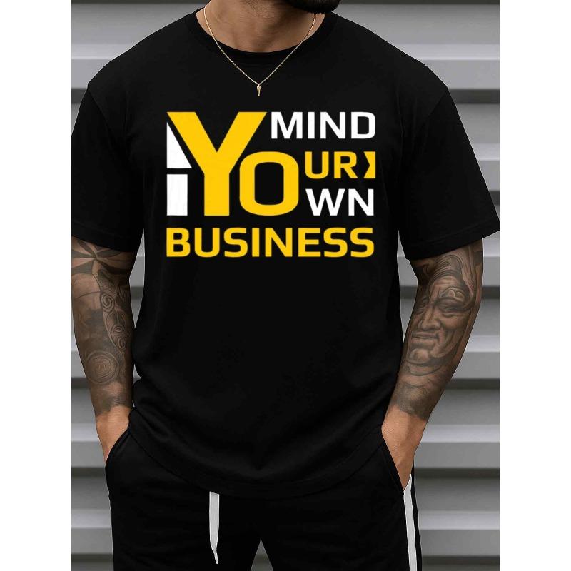 

Мужская забавная футболка с принтом Не лезь не в свое дело - Повседневная свободная футболка с коротким рукавом и круглым вырезом с желтой надписью и дизайном на тему приватности для спортзала S чёрный