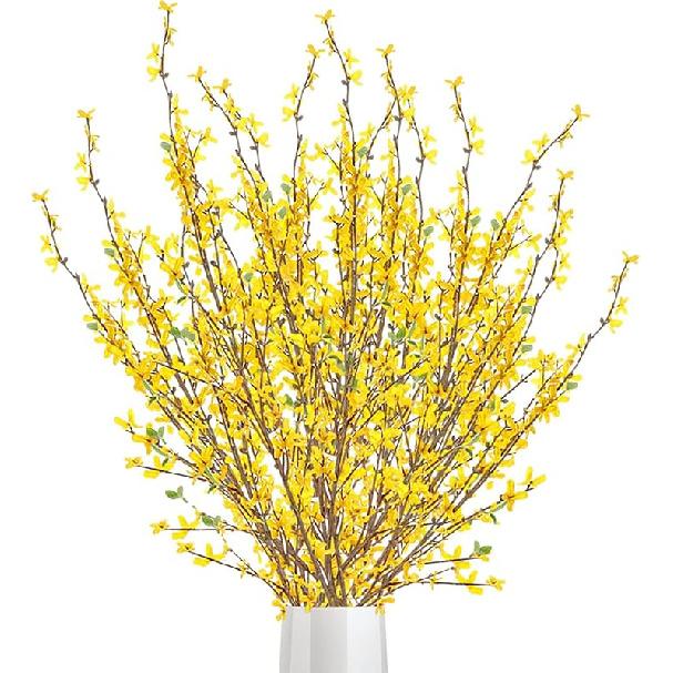 4Pcs Artificial Forsythia Flowers, 39in Faux Forsythia Branches Silk Yellow Flower Stems, Fake Orchids Bouquets for Floral Arrangement Wedding Home
