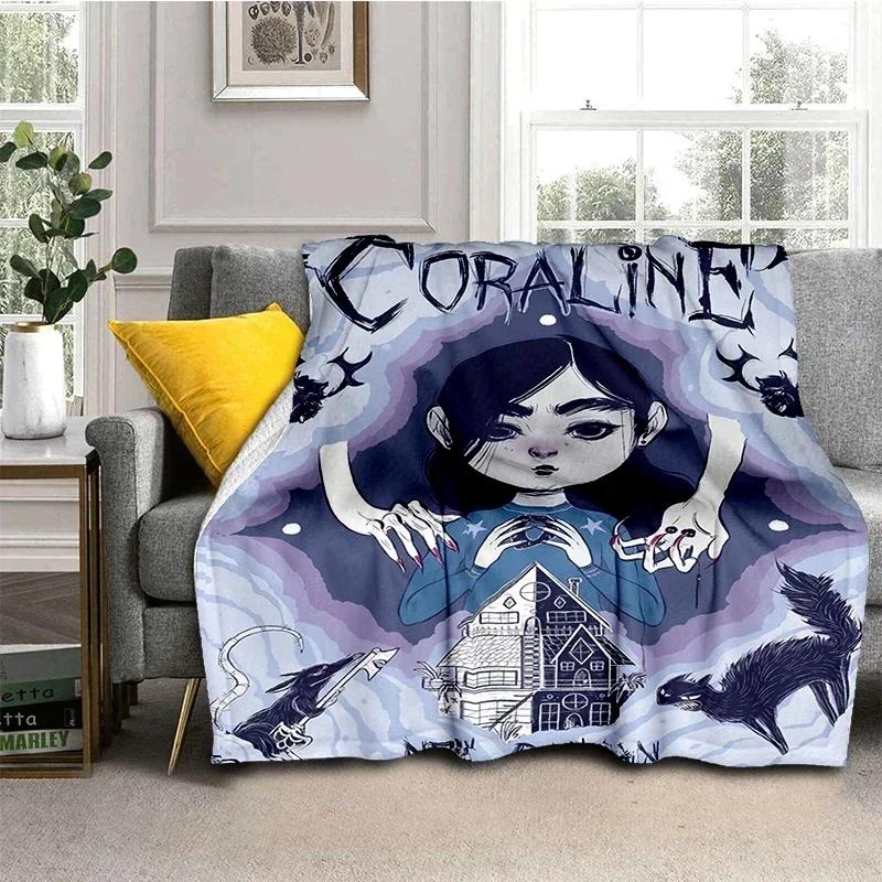 Coraline Movie Throw Blanket Super Soft Kawaii Perfect for Travel Bedding Couch Sofa Bed Birthday Gift Home Textile