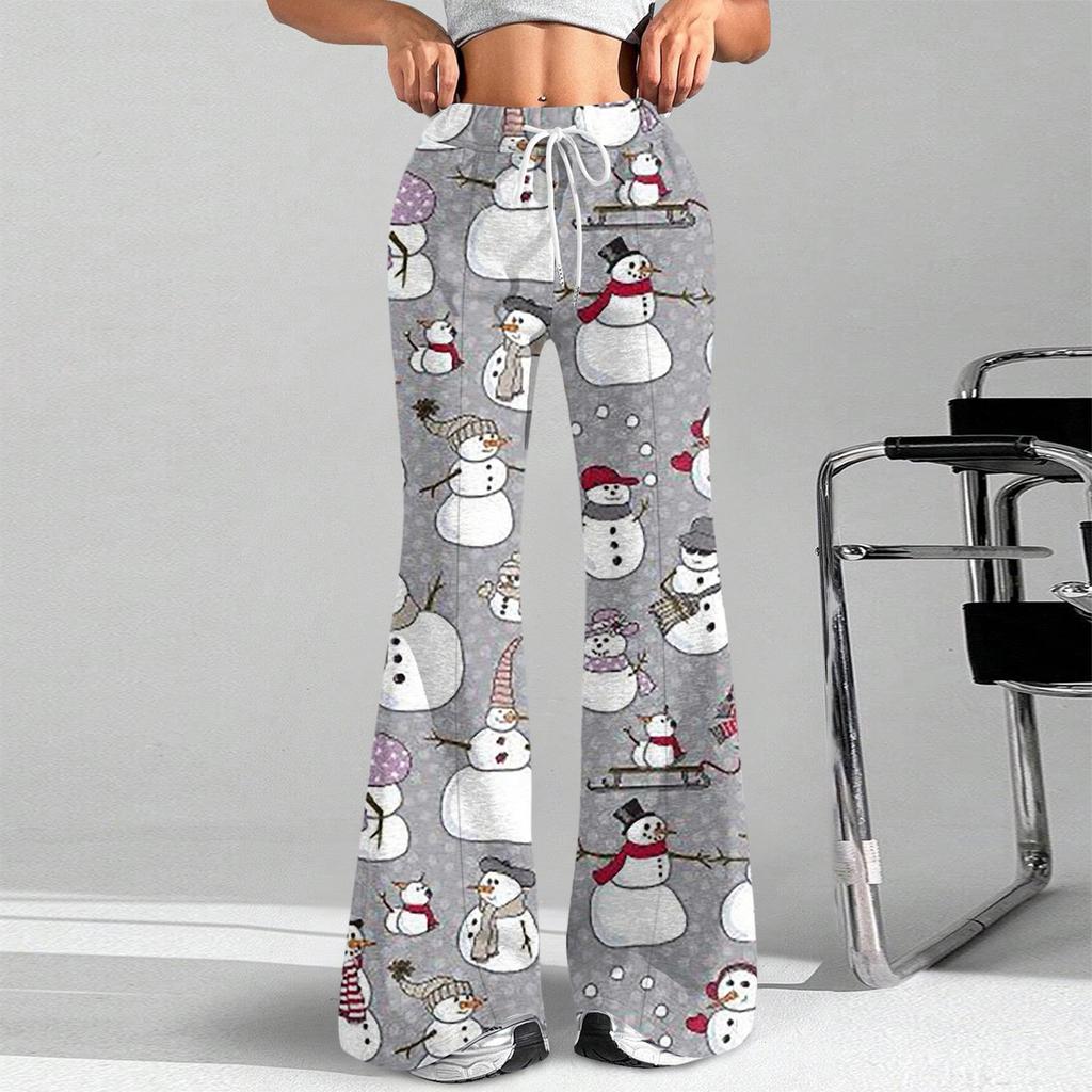 Women's Fashion Loose Drawstring Waist Christmas Printed Casual Sports Pants Casual Flared Pants