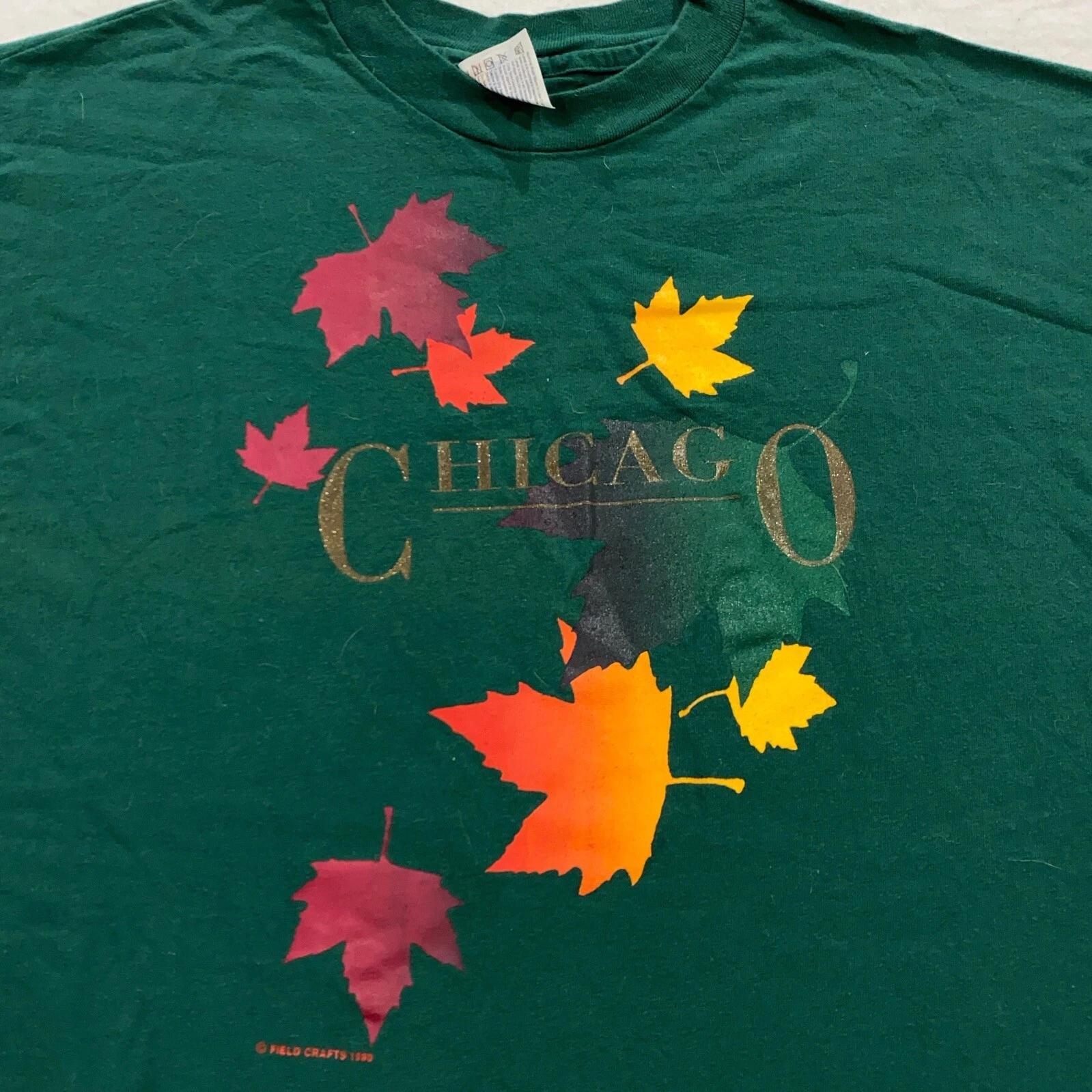 

vintage 90s CHICAGO AUTUMN LEAVES T-Shirt LARGE/XL fall nature tourist soft XL