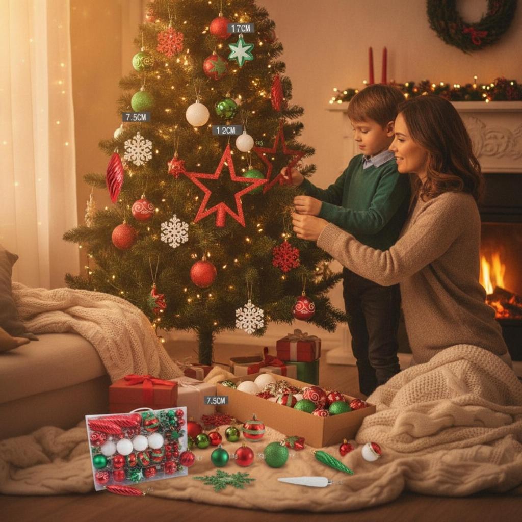 102 Pieces Christmas Tree Hanging Decorations Festive Assorted Decoration Set Easy to Hang
