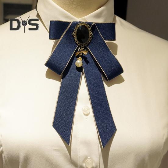 Women Bow Tie Shiny Rhinestone Pre-Tie Collar Tie Adjustable Neck Size Handmade Ribbon Shirts Uniforms Accessories