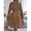 HNXC Autumn and Winter Casual Button-tied, Waist-cinching Long-sleeved Shirt Dress for Women