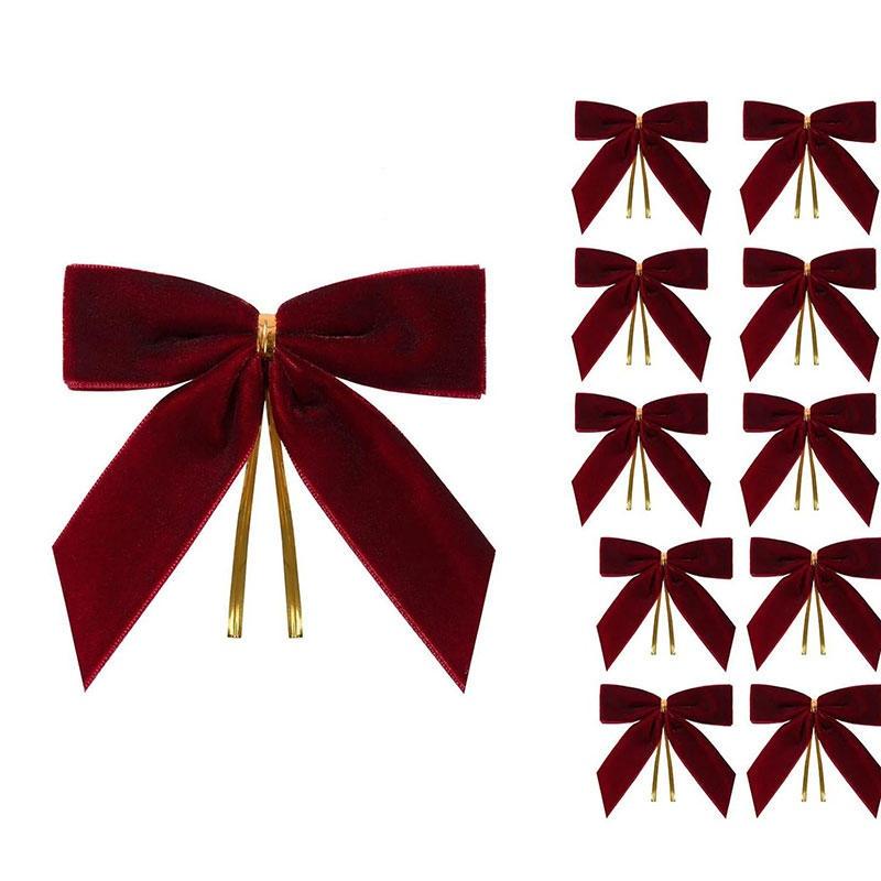10/50pcs Christmas Bow Red Gold Mini Xmas Tree Bowknot Pendant Ornaments for Home Decoration Navidad New Year Party DIY Gifts
