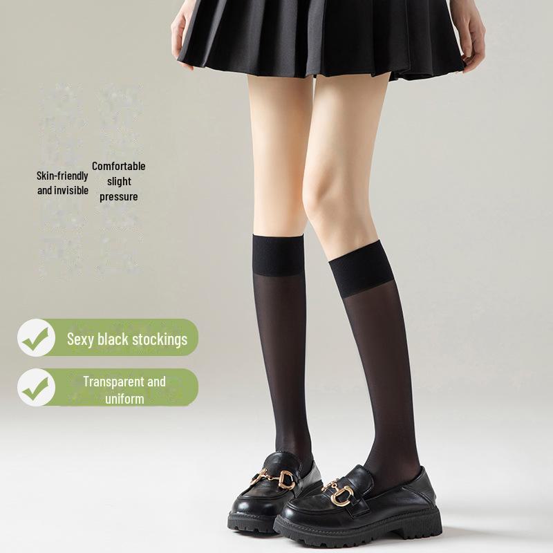 Meias de Verão Femininas Antiderrapantes para Exterior até o Bezerro - Preto Invisível Anti-Fio Estilo Modelador de Cano Médio