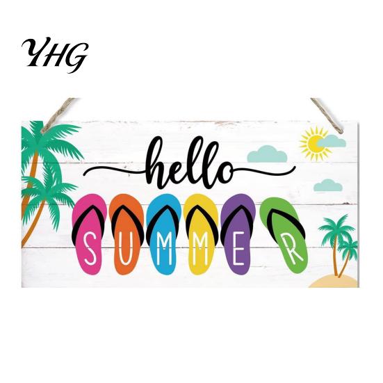 Tropical Beach House Ornament Summer Wood Sign for Front Door, Hanging Welcome Refreshing Entryway Sign, Rustic Wooden Door Hanger Home Porch
