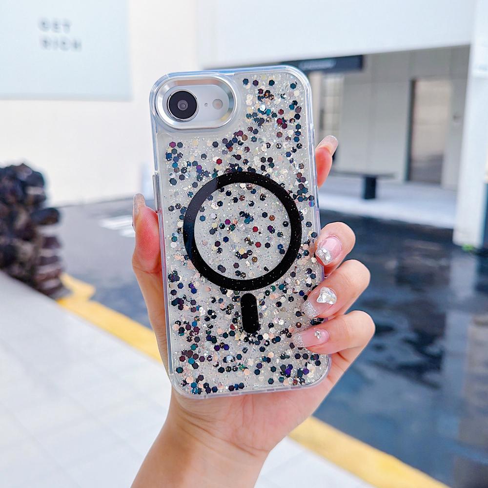 KEYSION Luxuxy Glitter Magnetic Phone Case for MagSafe for iPhone 17e 16e Soft TPU+PC Shockproof Back Cover for iPhone 16e 17e