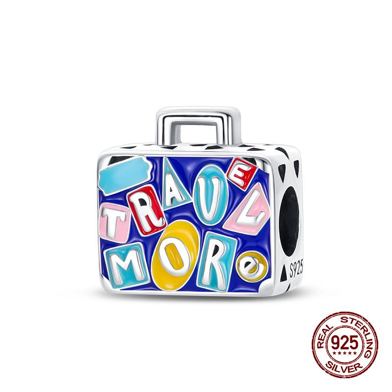 100% Copper Colorful Suitcase Bag Travel Charms Beads Fit Original Pandach Bracelets Fine Diy Anniversary Jewelry